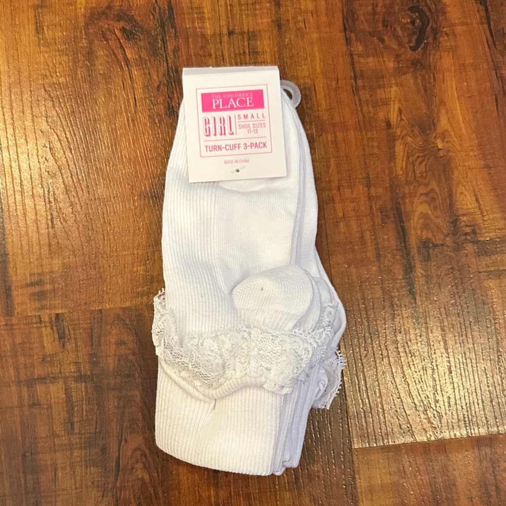 The Children's Place Girls' White Turn-Cuff Socks - 3 Pack